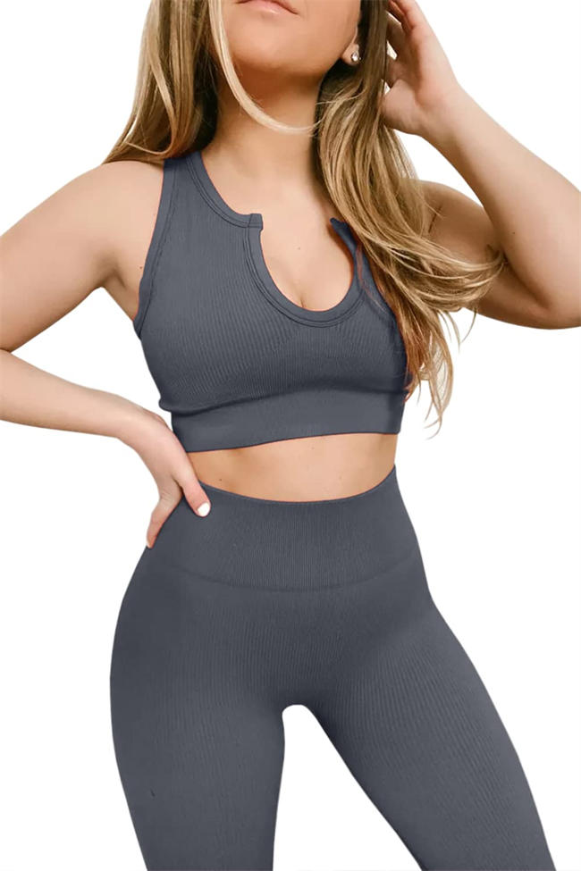 Women 2 Piece Ribbed Seamless Crop Tank High Waist Yoga Leggings Sets